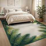 Green Palm Frond Border Coastal Area Rug
