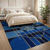 Navy Blue Gold Geometric Arch Area Rug