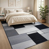 Modern Geometric Block Area Rug in Grey Blue