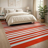 Geometric Modern Bold Red and White Striped Area Rug