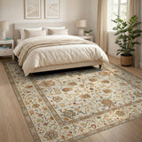 Beige and Neutral Traditional Persian Ivory Traditional Persian Floral Rug