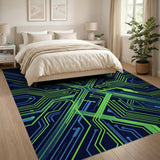 Futuristic Neon Circuit Area Rug