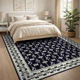 Navy Black White Geometric Motif Area Rug