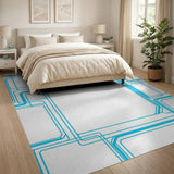Modern Blue Geometric Line Area Rug
