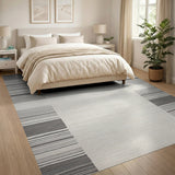 Modern Black White Striped Border Area Rug