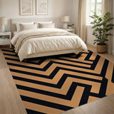 Bold Orange Black Geometric Maze Area Rug