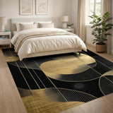 ODIKA Modern Black and Gold Abstract Washable Area Rug - Non-Slip Low Pile Geometric Carpet