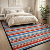 Bold Red White Blue Striped Woven Area Rug