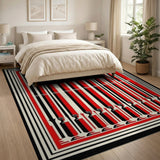 Geometric Modern Bold Red Black Geometric Stripe Area Rug