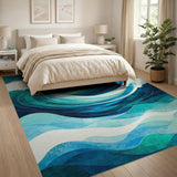 Teal Blue Cascading Ocean Waves Area Rug