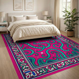 Vibrant Pink Teal Tentacle Swirl Area Rug