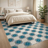 Blue and Teal Teal Geometric Floral Area Rug