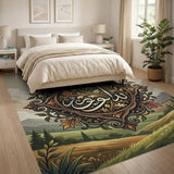 Ornate Assalamu Alaikum Calligraphy Medallion Rug
