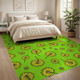 Vibrant Yellow Daisies on Lime Green Area Rug