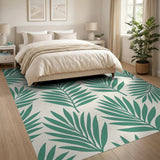 Coastal Beach Lush Green Palm Frond Area Rug