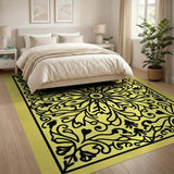 Ornate Black Floral on Sunny Yellow Rug