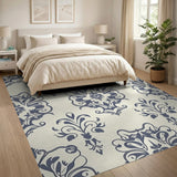 Floral Vintage Blue and Teal Navy Damask Floral Area Rug