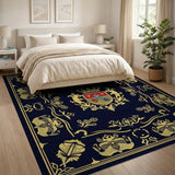 Navy Gold Regal Heraldic Crest Area Rug