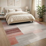 Modern Geometric Block Rug in Grey, Pink Terracotta