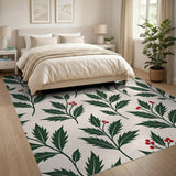 Holly Leaf Red Berry Cream Area Rug