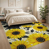 Yellow Sunflower Black Rose Floral Area Rug
