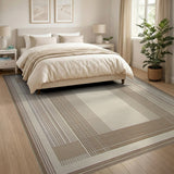 Beige Grid Stripe Woven Area Rug