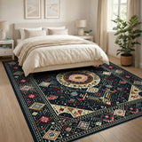 Black Mandala Geometric Area Rug