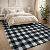 Black White Gingham Distressed Area Rug