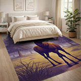 Majestic Stag in Purple Pine Forest Area Rug