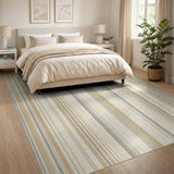 Beige and Neutral Beige Grey Vertical Stripe Area Rug
