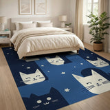 Kawaii Cats Stars Navy Blue Area Rug