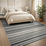 Geometric Modern Black and White Distressed Black White Striped Area Rug