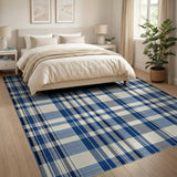 Coastal Beach Navy Blue Plaid Area Rug