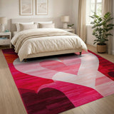 Red Layered Red Hearts Geometric Area Rug