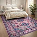 Blush Pink Teal Geometric Persian Area Rug