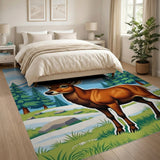 Majestic Cartoon Red Deer in Snowy Mountains Rug