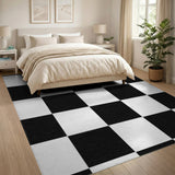 Black White Checkered Washable Area Rug
