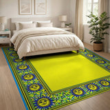 Vibrant Yellow Sun Face Border Area Rug