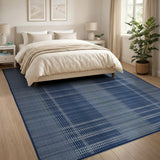 Navy Blue Plaid Woven Area Rug