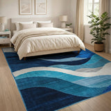 Blue and Teal Blue Geometric Wave Area Rug