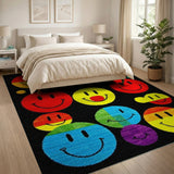 Vibrant Pixel Smiley Faces Multi-Color Area Rug