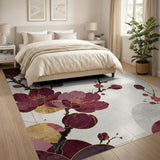 ODIKA Washable Oriental Plum Blossom Area Rug - Low Pile Non-Slip Floral Home Decor