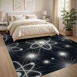 Glowing Atomic Orbits Black White Area Rug