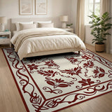 Ornate Red Lotus Floral Area Rug