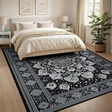 Black and White Cosmic Mandala Black White Area Rug