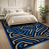 Blue Maze Geometric Modern Area Rug