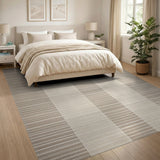 Coastal Beach Beige Striped Woven Area Rug