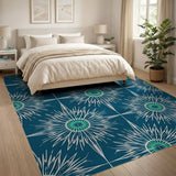 Navy Starburst Teal Center Geometric Rug