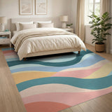 Blue Teal Wave Abstract Washable Area Rug