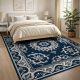 Navy Blue Traditional Persian Area Rug with White Mandala